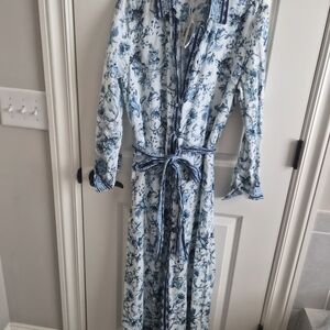Magaschoni Blue Floral Button-down Maxi Dress